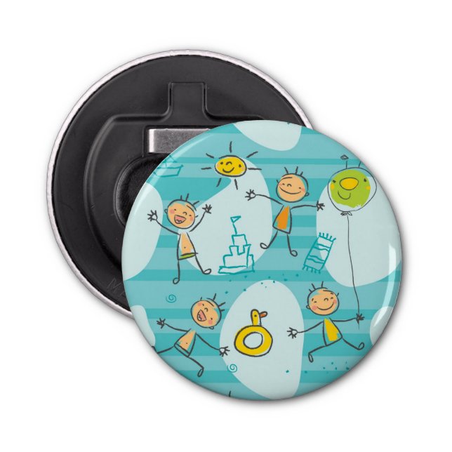 Cute kids playing on the beach pattern bottle opener (Front)