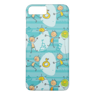 Cute kids playing on the beach pattern iPhone 8 plus/7 plus case