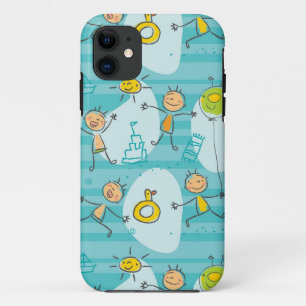 Cute kids playing on the beach pattern iPhone 11 case
