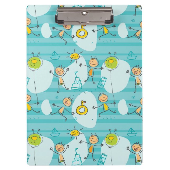 Cute kids playing on the beach pattern clipboard (Front)