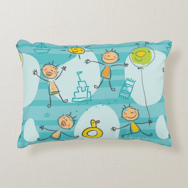 Cute kids playing on the beach pattern decorative cushion (Front)