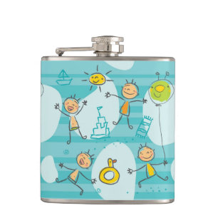 Cute kids playing on the beach pattern hip flask