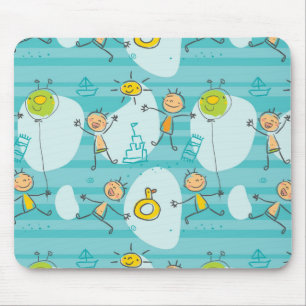 Cute kids playing on the beach pattern mouse mat