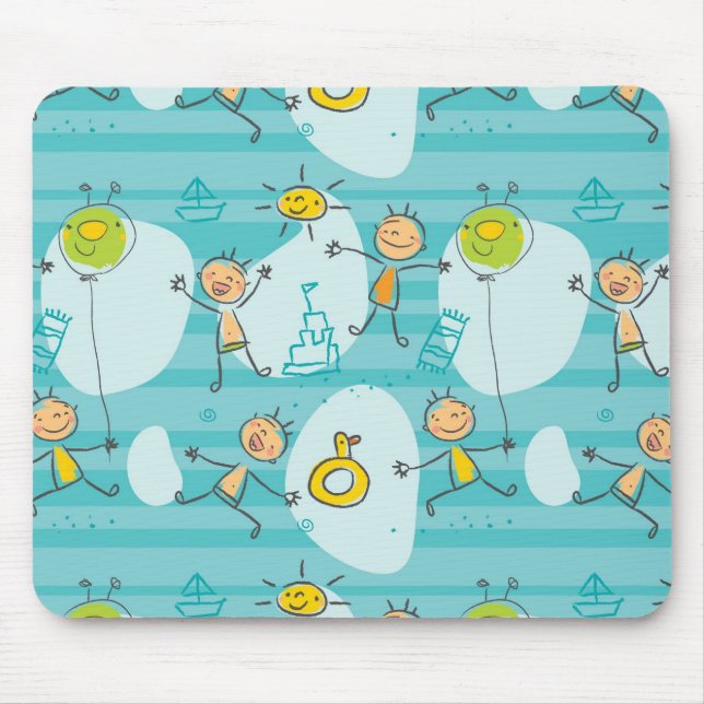 Cute kids playing on the beach pattern mouse mat (Front)