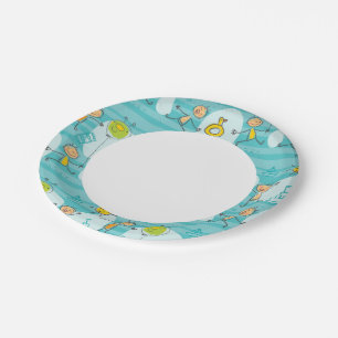 Cute kids playing on the beach pattern paper plate