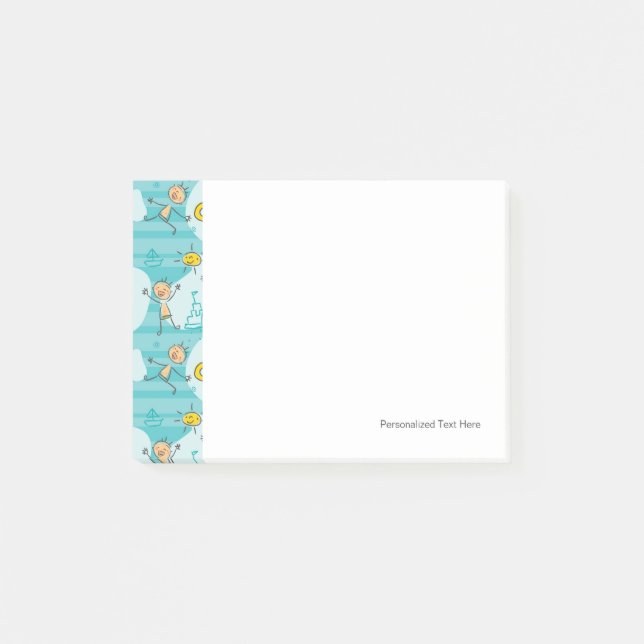 Cute kids playing on the beach pattern post-it notes (Front)