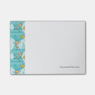 Cute kids playing on the beach pattern post-it notes