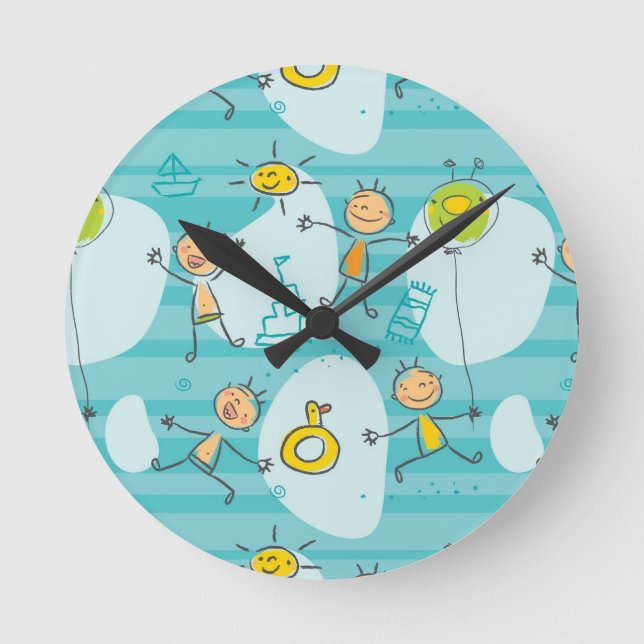 Cute kids playing on the beach pattern round clock (Front)