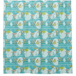 Cute kids playing on the beach pattern shower curtain