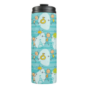 Cute kids playing on the beach pattern thermal tumbler