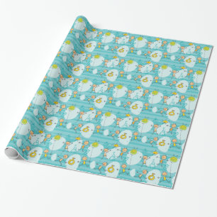 Cute kids playing on the beach pattern wrapping paper