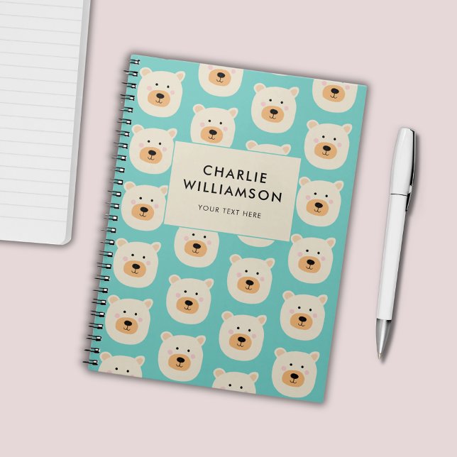 Cute kids polar bear personalised notebook (Kids White Bear personalized notebook with bear pattern)