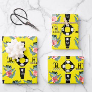 Cute Kids Pool Birthday Party invite Wrapping Paper Sheet