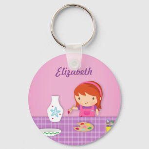 Cute Kids Pottery Painting Arts For Girls Key Ring