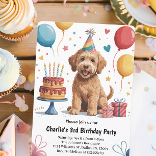 Cute Kids Puppy Dog 3rd Birthday Party Invitation