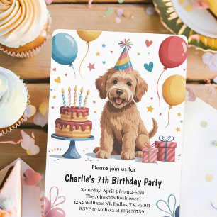 Cute Kids Puppy Dog 7th Birthday Party Invitation