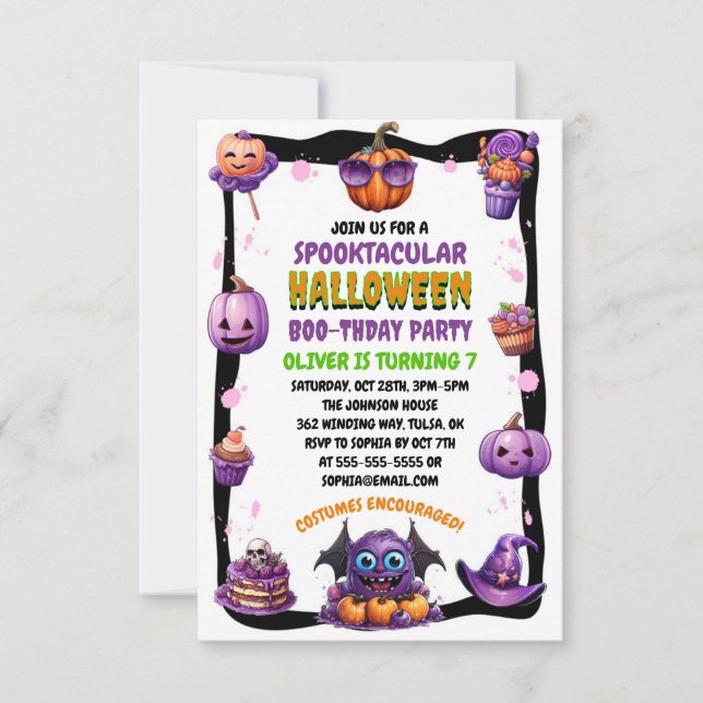 Cute Kid's Purple Halloween Birthday  (Front)