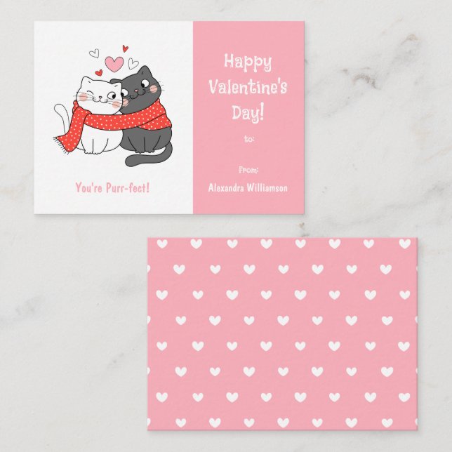 Cute Kids Purr-fect Cat Valentines Day Pink Card (Front/Back)