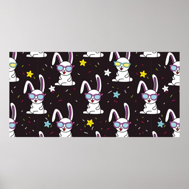 Cute kids rabbit pattern. Colorful rabbit, stars w Poster (Front)