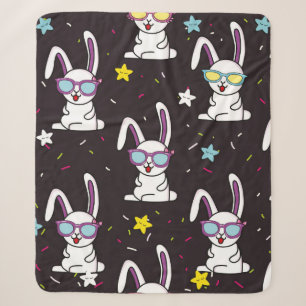 Cute kids rabbit pattern. Colorful rabbit, stars w Sherpa Blanket