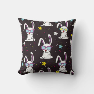 Cute kids rabbit pattern. Colourful rabbit, stars  Cushion