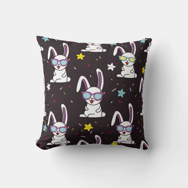 Cute kids rabbit pattern. Colourful rabbit, stars  Cushion (Front)