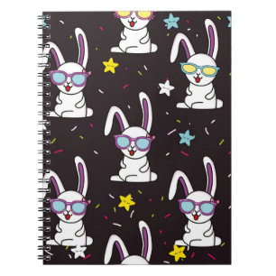 Cute kids rabbit pattern. Colourful rabbit, stars Notebook