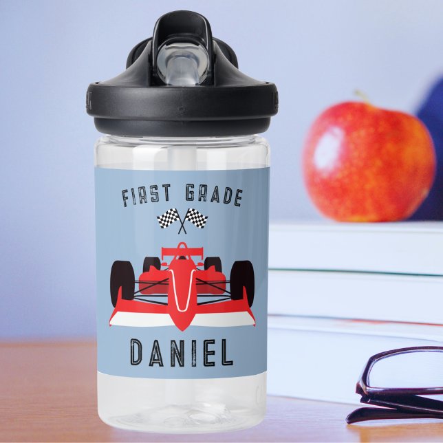 Cute Kids Red Racing Car Back to School Water Bottle (Creator Uploaded)