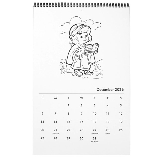 Cute Kids Religious Colouring Calendar (Dec 2026)