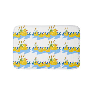 Cute Kids Rubber Duck Family Swimming on Pond Bath Mat