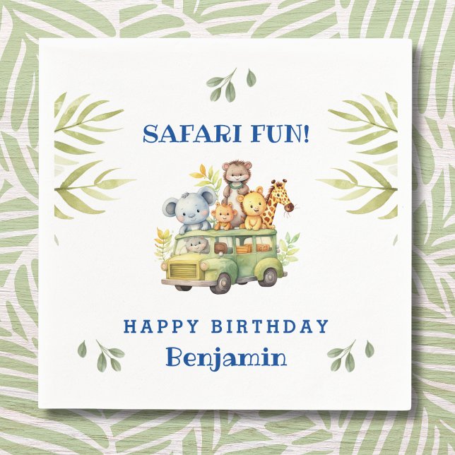 Cute Kids Safari Animal Jungle Birthday Napkin (Creator Uploaded)