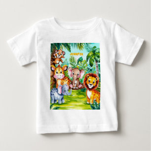 Cute Kids Safari Jungle Animals Personalised Name Baby T-Shirt
