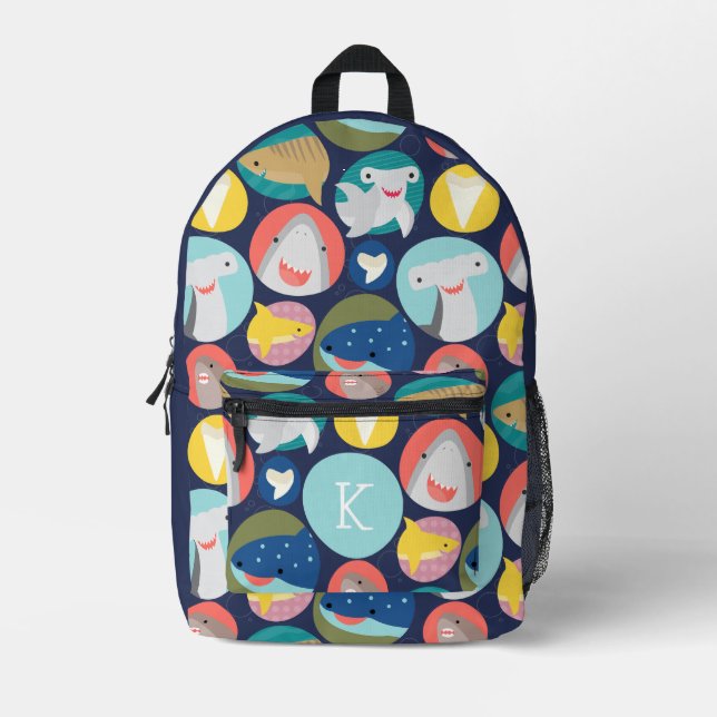 Cute Kids Shark Species Print Cut Sew Bag (Front)
