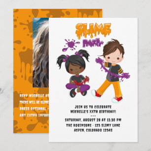 Cute Kids Slime Party Birthday Photo Invitation