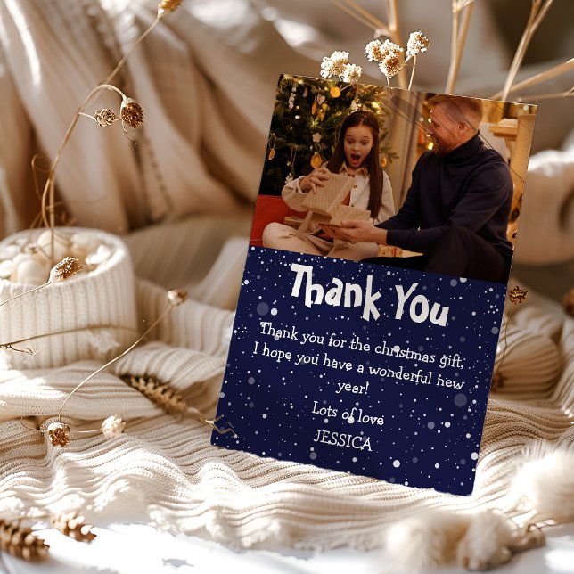 Cute Kids Snow Photo Christmas Thank You Card (Creator Uploaded)