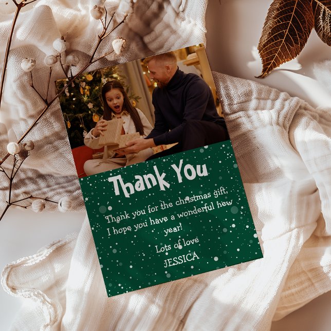 Cute Kids Snow Photo Christmas Thank You Card (Creator Uploaded)