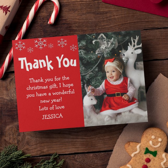Cute Kids Snowflake Photo Christmas Thank You Card (Creator Uploaded)