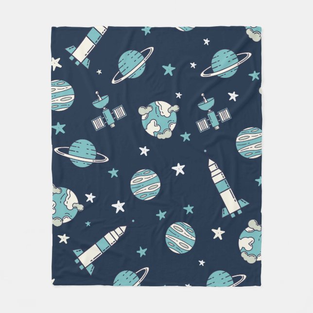 Cute Kids Space Astronaut Blue Pattern Fleece Blanket (Front)