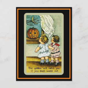 Cute Kids Spooky Vintage Halloween Postcard