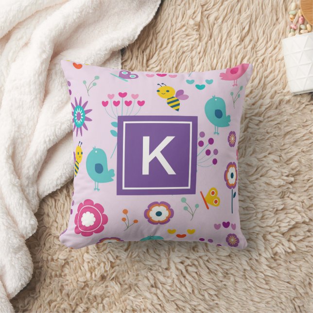 Cute Kids Spring Floral With Custom Monogram Cushion (Blanket)