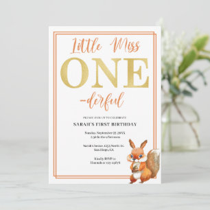 Cute Kids Squirrel Wonderful First Birthday Invitation