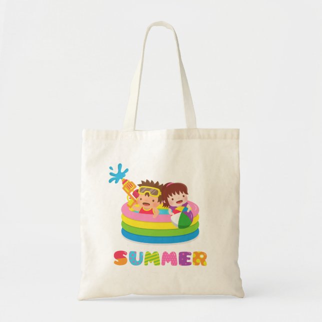 Cute Kids Summer Water Play Pool Fun Tote Bag (Front)