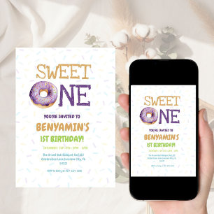 Cute kids Sweet One Doughnut 1st First Birthday  Invitation