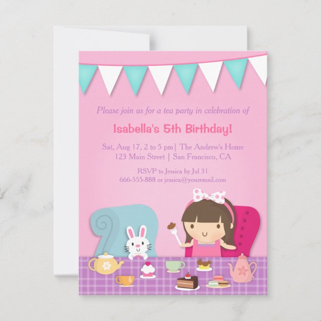 Cute Kids Tea Party Birthday Invitations (Front)