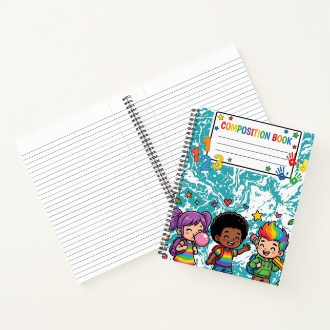 Cute Kids Teal Marble Composition Notebook (Inside)