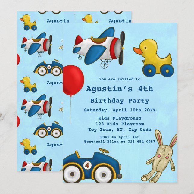 Cute Kids Toys Birthday Party  Invitation (Front/Back)
