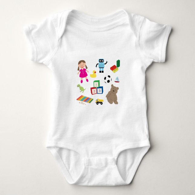 Cute Kids Toys Pattern Baby Bodysuit (Front)