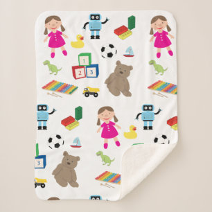 Cute Kids Toys Pattern Sherpa Blanket