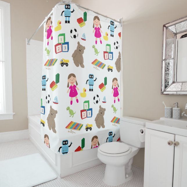 Cute Kids Toys Pattern Shower Curtain (In Situ)