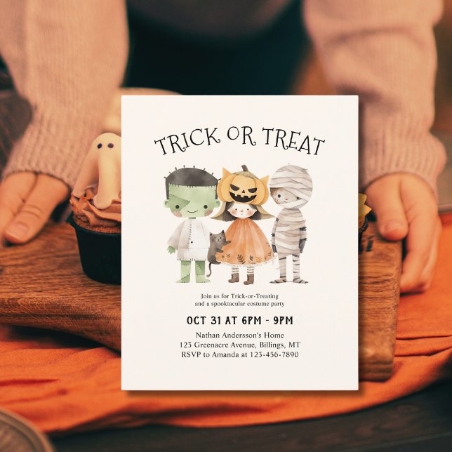 Cute Kids Trick or Treat Costume Party Invitation (Creator Uploaded)